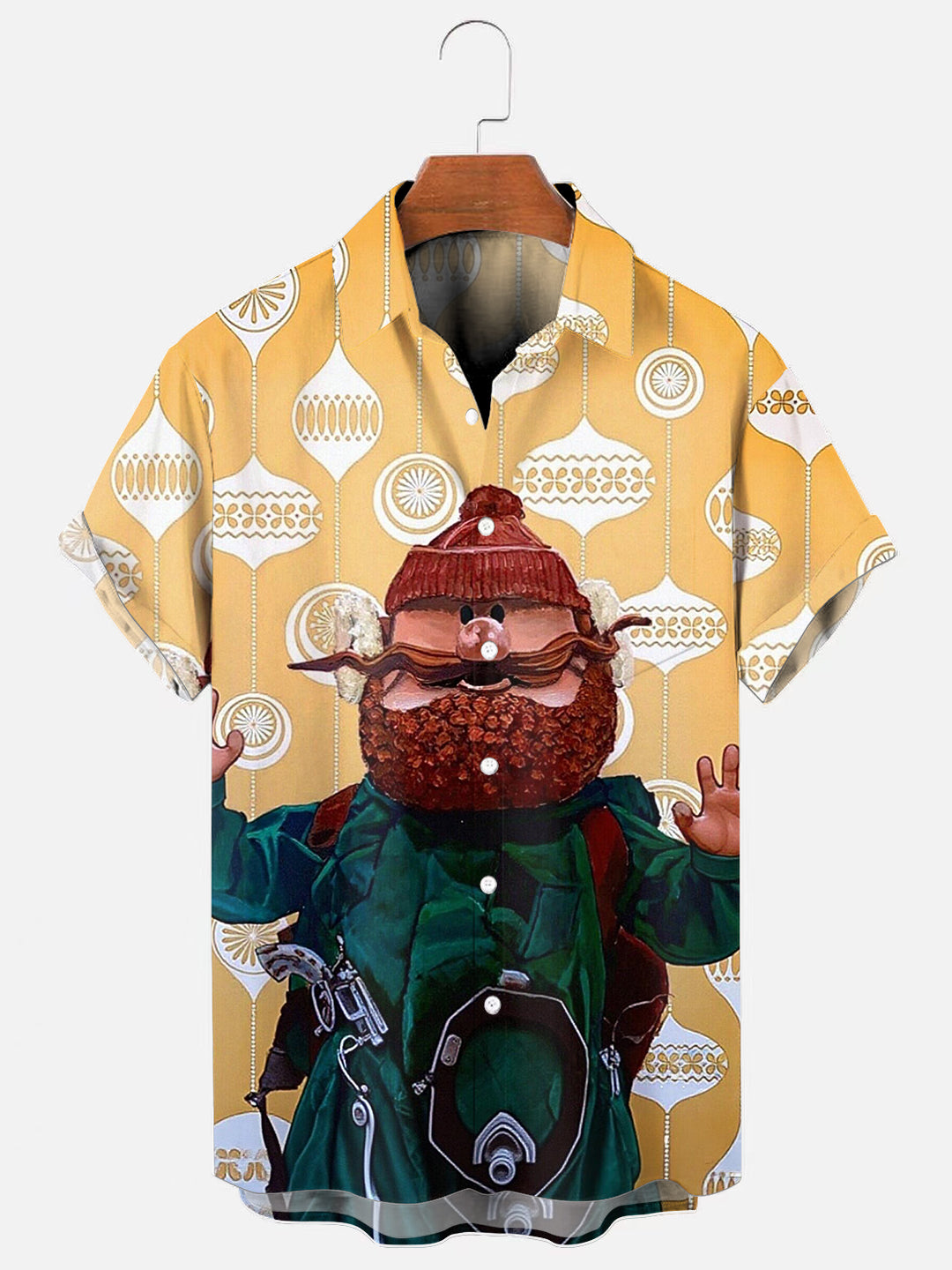 Men's Christmas Rudolph Cartoon Print Holiday Pocket Short Sleeve Shirt