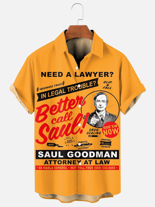 Men's Vintage TV Series Pattern Print Casual Short Sleeve Pocket Shirt