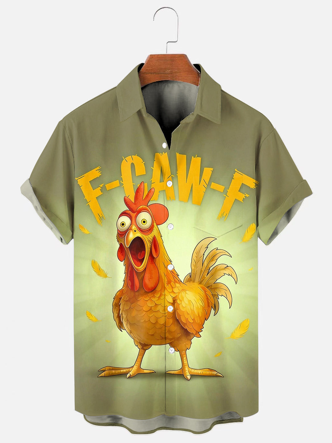 Men's F-Caw-F Funny Chicken Print Hawaiian Short Sleeve Pocket Shirt