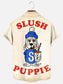 Men's Vintage Cartoon Dog Smoothie Mascot Poster Print Casual Short Sleeve Pocket Shirt