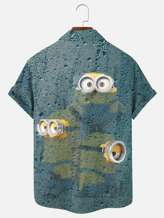 Men's Cartoon Character Print Hawaiian Chest Pocket Short Sleeve Shirt
