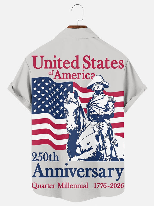 Men's 250th Anniversary of the Founding of the United States Printed Short Sleeve Shirt