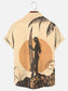 Men's Surfing Girl's Palm Tree Print Hawaiian Short Sleeve Pocket Shirt