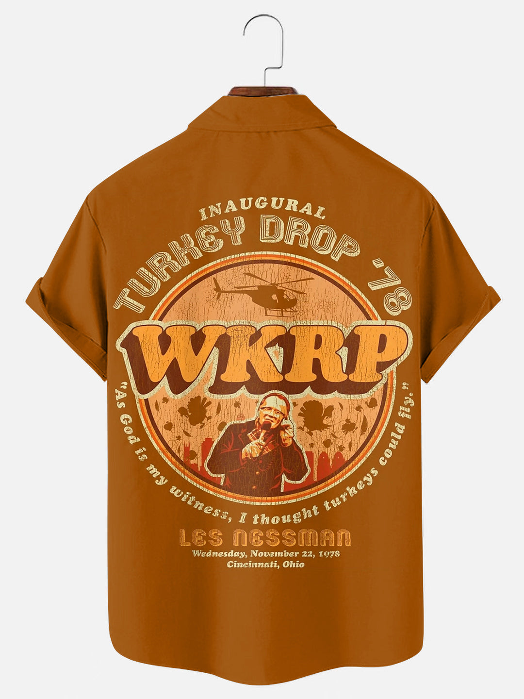 Men's Vintage Wkrp Turkey Drop '78 Print Casual Short Sleeve Shirt