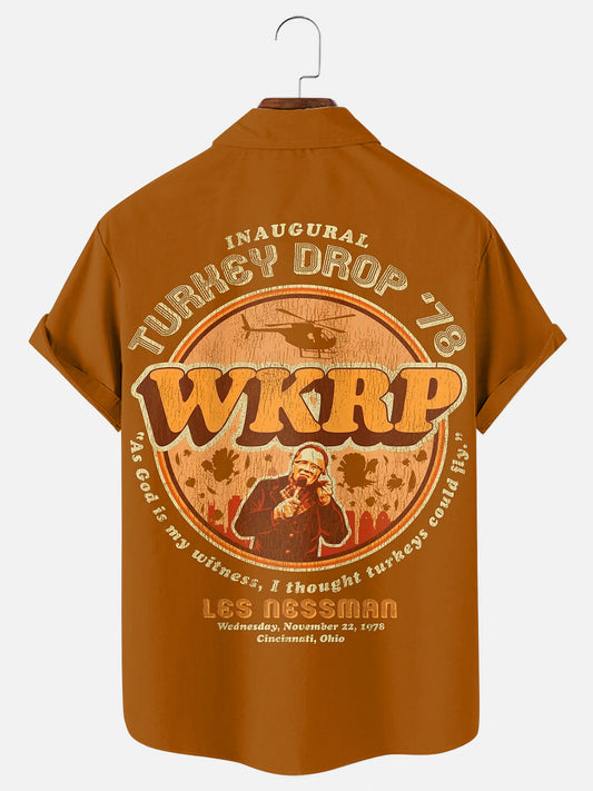 Men's Vintage Wkrp Turkey Drop '78 Print Casual Short Sleeve Shirt
