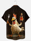 Men's Cartoon Chicken Print Casual Short Sleeve Pocket Shirt