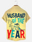Men's Vintage Best Husband of the Year Poster Print Casual Short-Sleeve Pocket Shirt