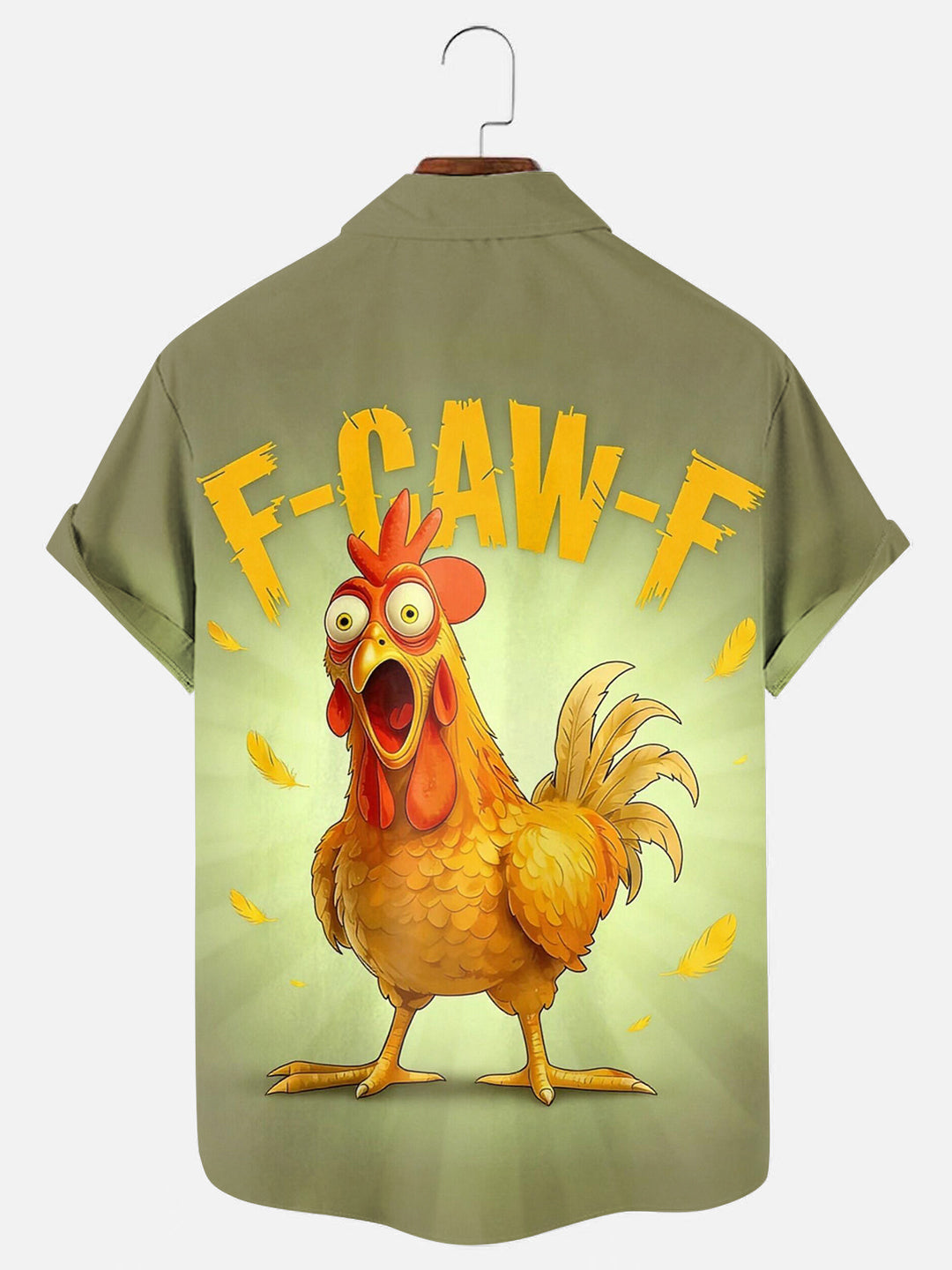 Men's F-Caw-F Funny Chicken Print Hawaiian Short Sleeve Pocket Shirt