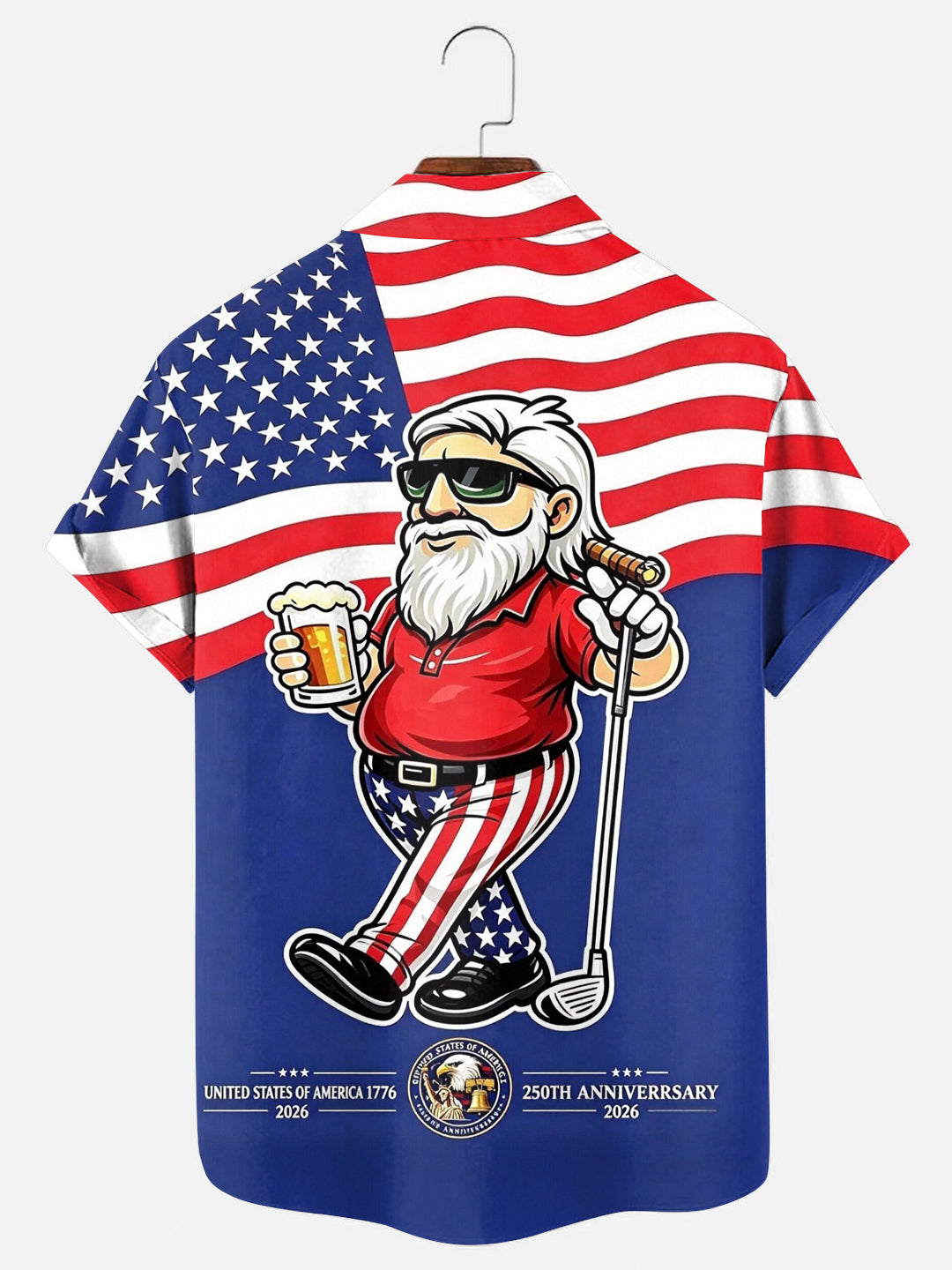 Men's 250th Anniversary Golf And Beer Print Hawaiian Short Sleeve Pocket Shirt
