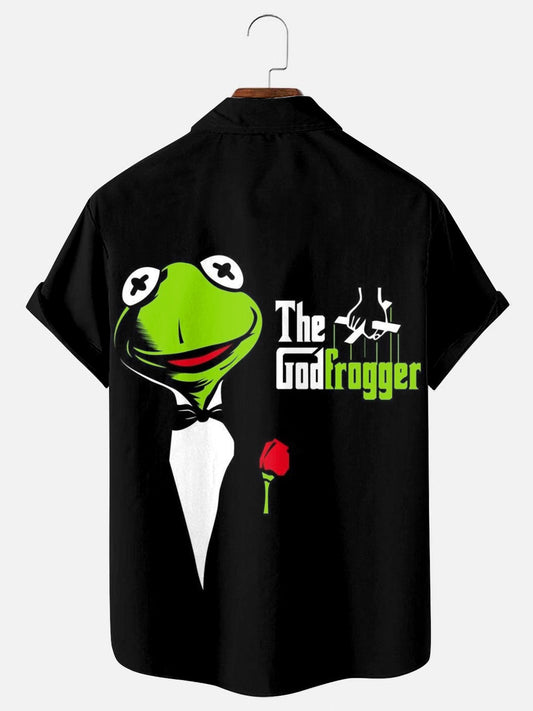 The Godfrogger Fun Print Chest Pocket Casual Short Sleeve Shirt