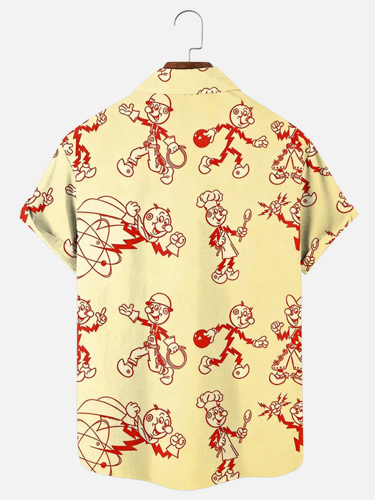 Men's Vintage Style Reddy Kilowatt Hawaiian Short Sleeve Pocket Shirt