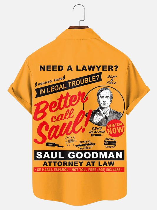 Men's Vintage TV Series Pattern Print Casual Short Sleeve Pocket Shirt