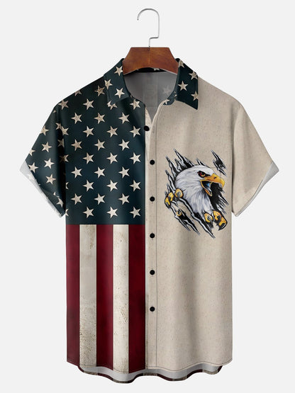 Men's American Flag Bald Eagle Holiday Short Sleeve Shirt