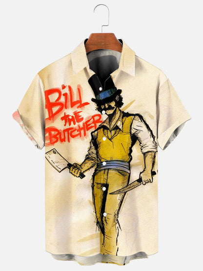 Men's Vintage Movie Character Print Casual Short Sleeve Pocket Shirt