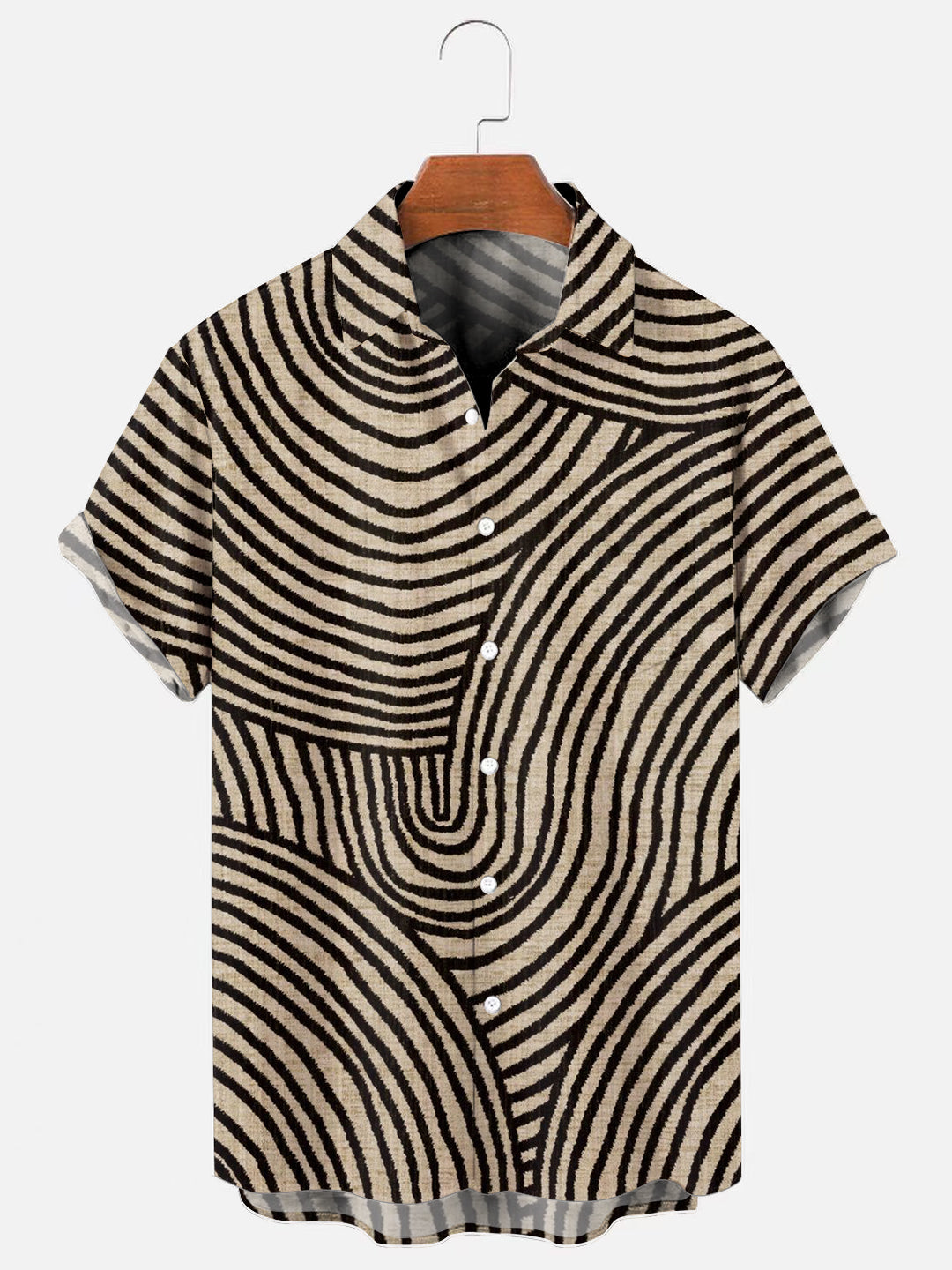 Men's Retro Abstract Line Art Print Hawaiian Short Sleeve Pocket Shirt