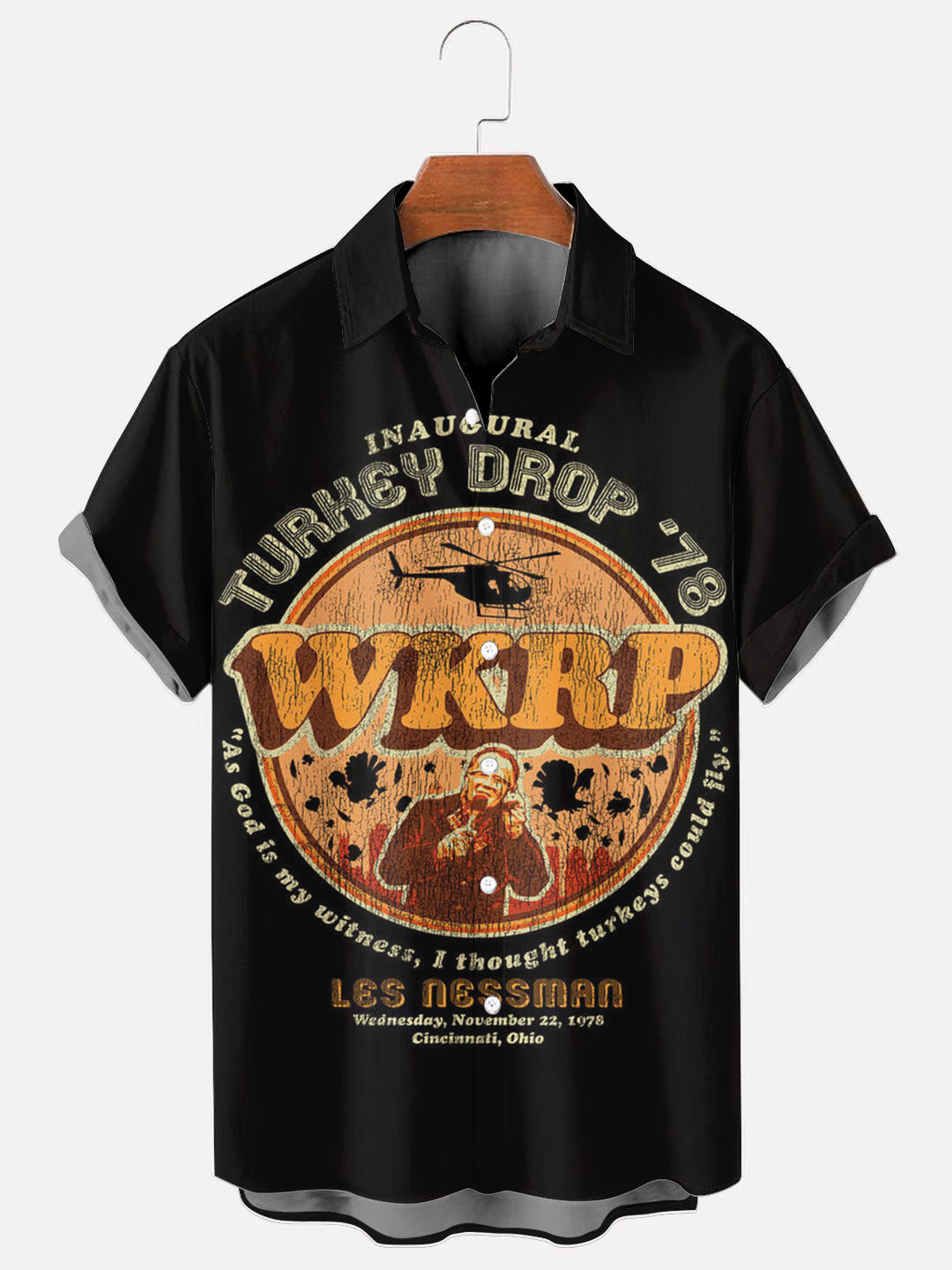 Men's Vintage Wkrp Turkey Drop '78 Print Casual Short Sleeve Shirt
