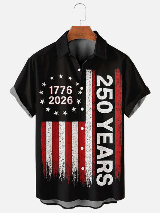 Men's 250th Anniversary of the Founding of the United States Flag Print Short Sleeve Shirt