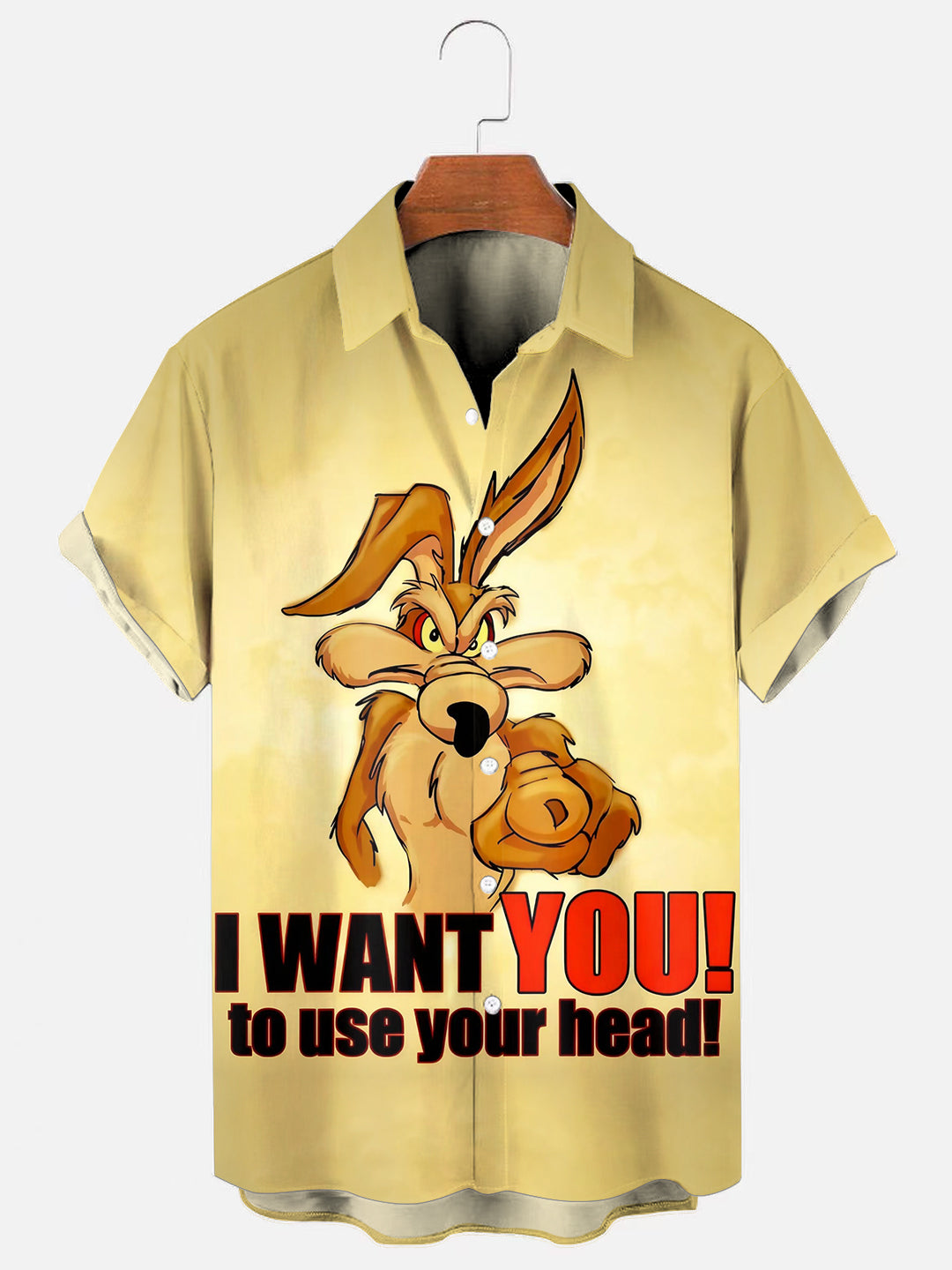 Men's Vintage Coyote Cartoon Print Hawaiian Short-Sleeve Shirt