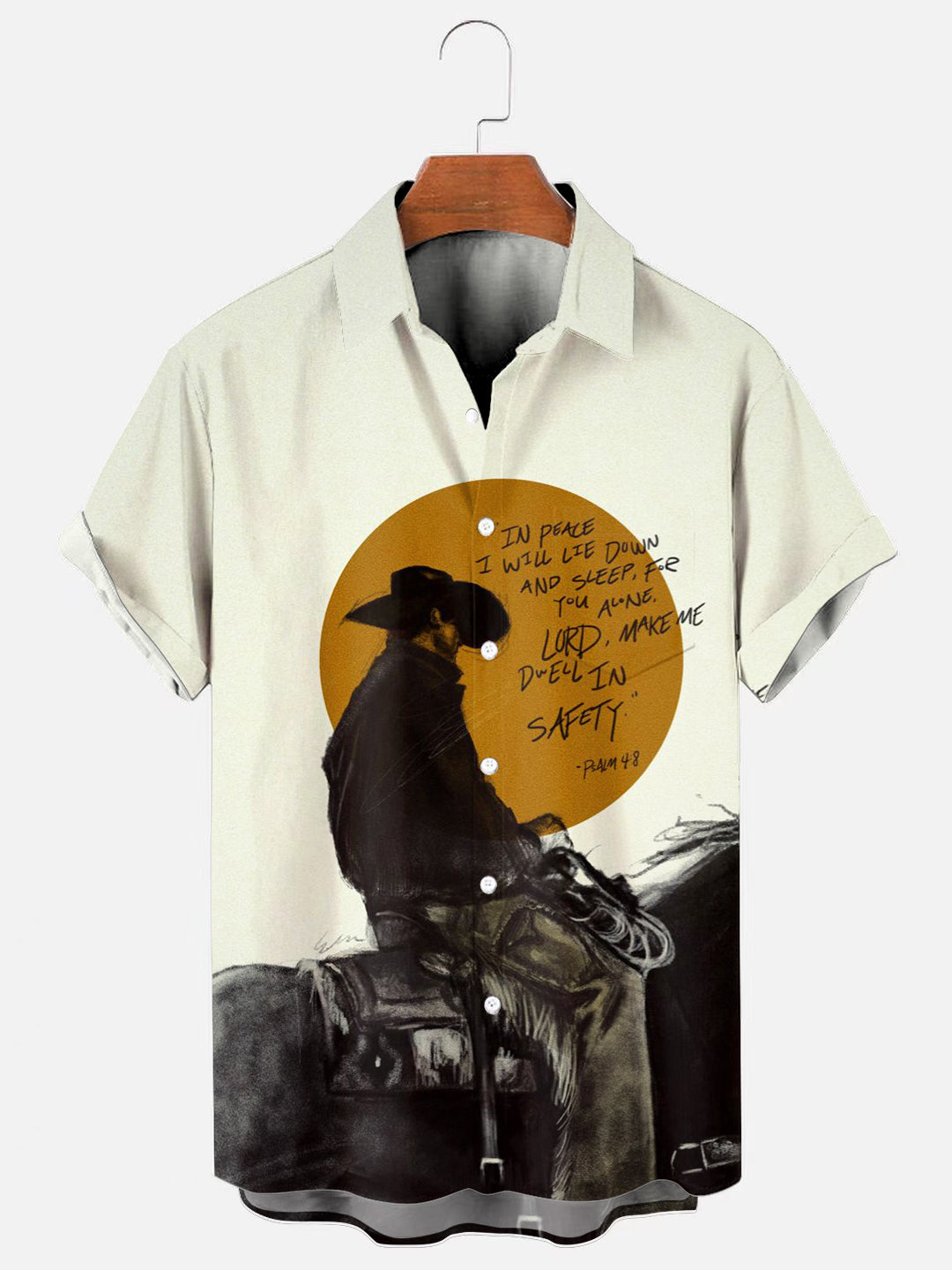 Men's Denim Bible Art Print Hawaiian Short Sleeve Pocket Shirt