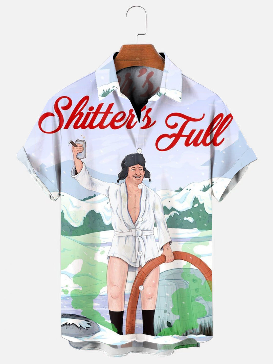 Men's Crazy Christmas Holiday Cousin Eddie Print Hawaiian Short Sleeve Shirt