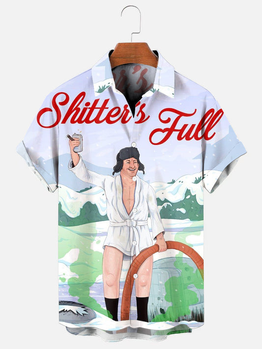 Men's Crazy Christmas Holiday Cousin Eddie Print Hawaiian Short Sleeve Shirt