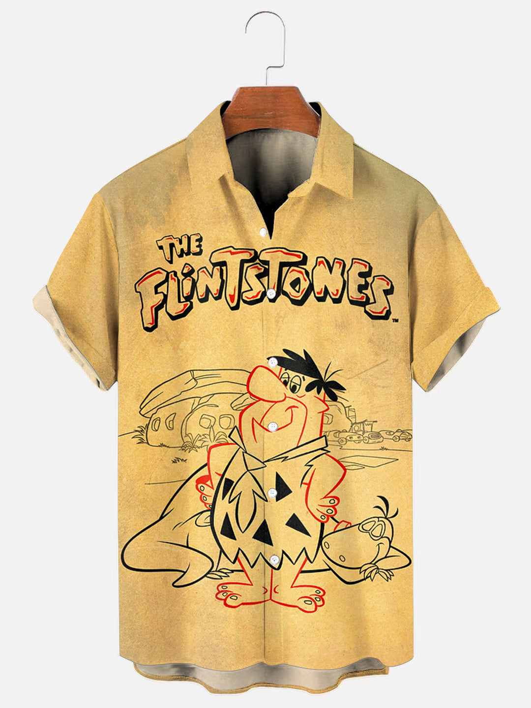 Men's Vintage Cartoon Character Poster Print Hawaiian Chest Pocket Short Sleeve Shirt