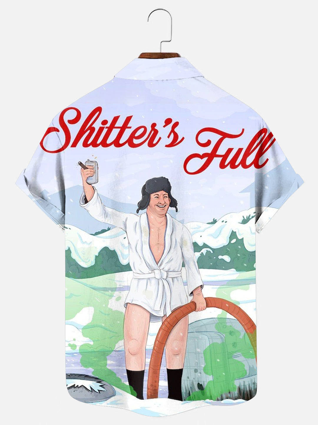 Men's Crazy Christmas Holiday Cousin Eddie Print Hawaiian Short Sleeve Shirt