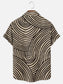 Men's Retro Abstract Line Art Print Hawaiian Short Sleeve Pocket Shirt