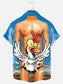Men's Cartoon Chicken Fun Print Hawaiian Short Sleeve Pocket Shirt