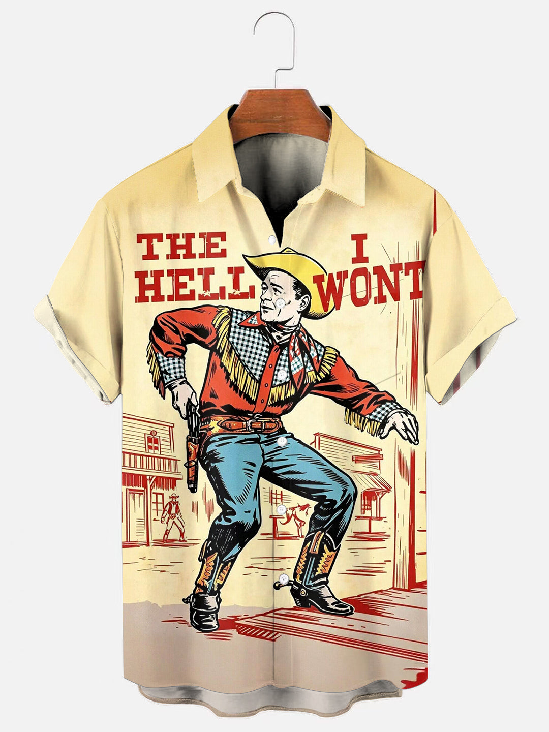 The Hell I Wont Cowboy Printed Vintage Short Sleeve Pocket Shirt