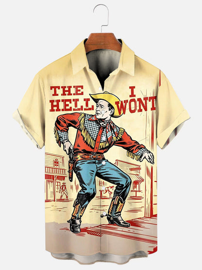 The Hell I Wont Cowboy Printed Vintage Short Sleeve Pocket Shirt
