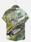 Men's Retro WWII Airplane Art Print Hawaiian Short Sleeve Shirt