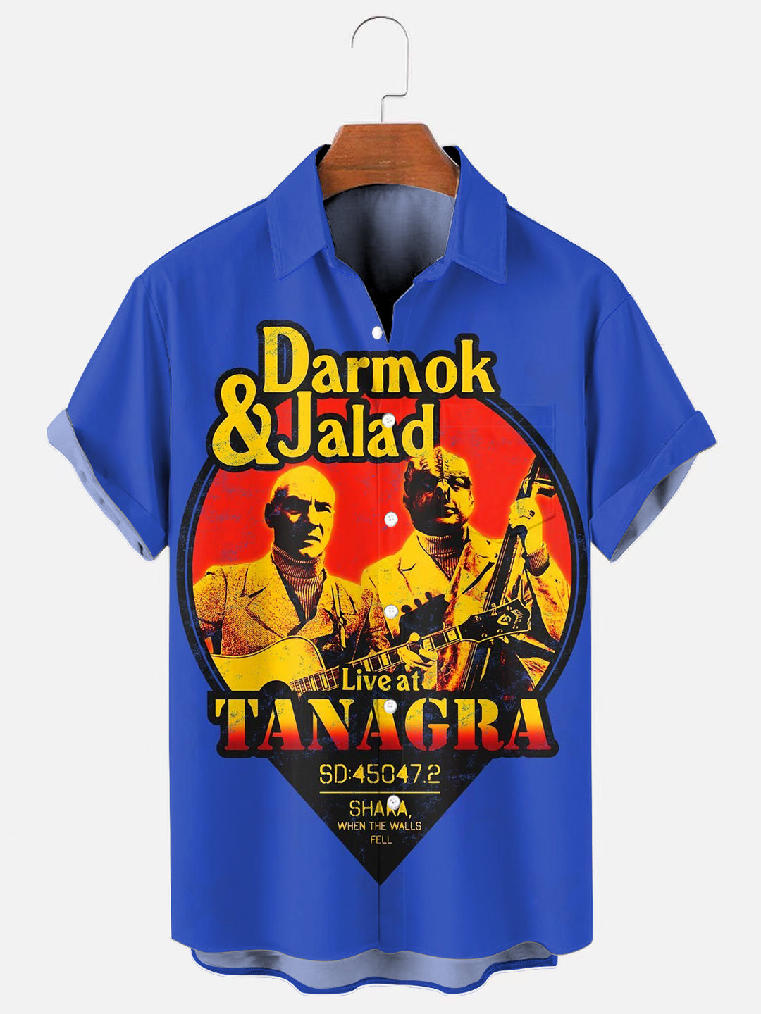 Men's Vintage TV Star Poster Print Casual Short Sleeve Pocket Shirt