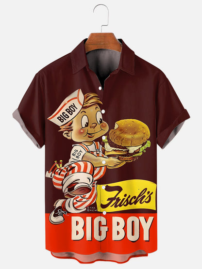 Men's Vintage Big Boy Poster Print Hawaiian Short-Sleeve Shirt