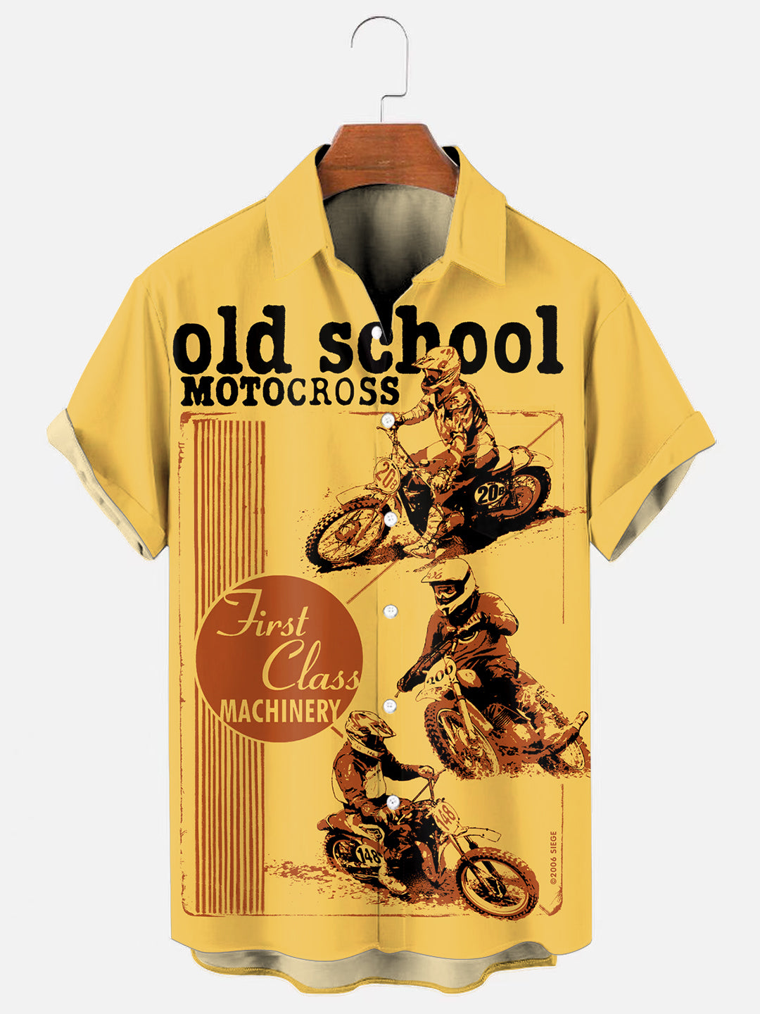 Men's Vintage Old School Motocross Graphic Print Hawaiian Short Sleeve Pocket Shirt