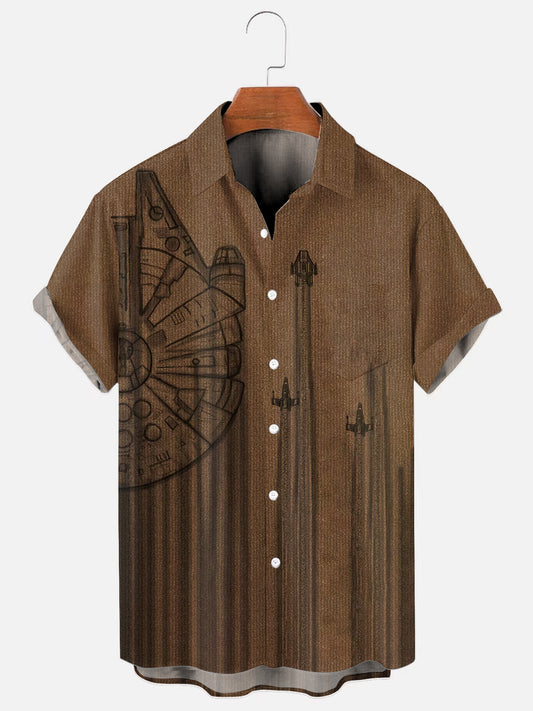 Men's Space Wars Print Hawaiian Short Sleeve Pocket Shirt