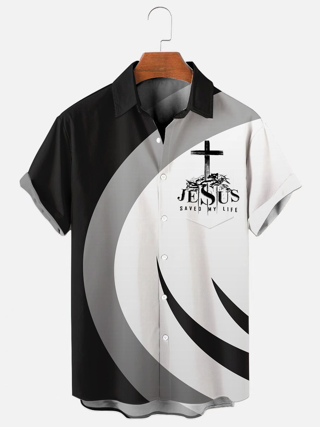 Men's Easter Cross Print Casual Pocket Short Sleeve Shirt