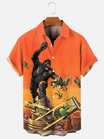 Men's 60s Retro Gorilla Poster Print Hawaiian Short Sleeve Shirt