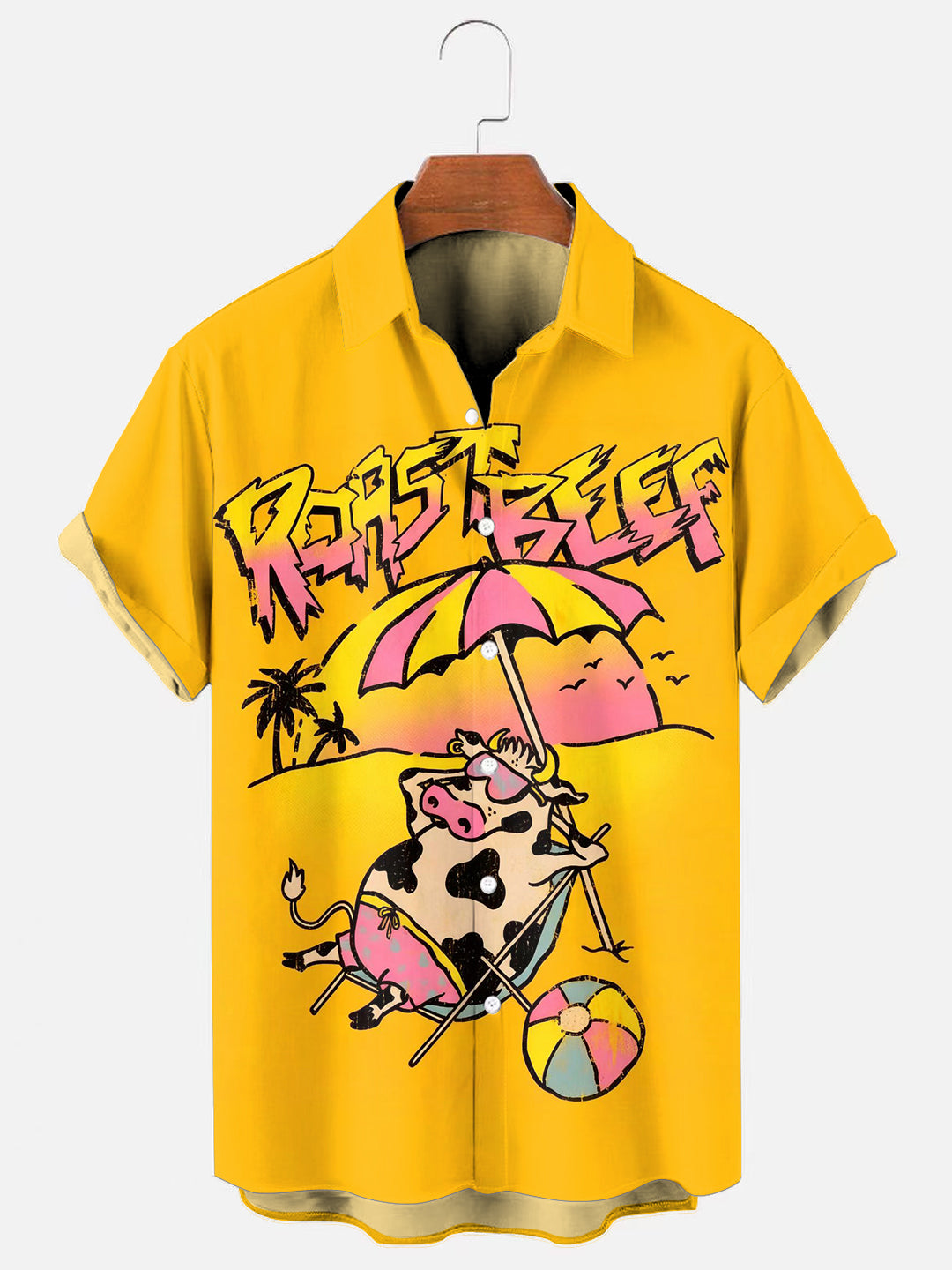 Men's Grilled Beef Fun Print Casual Short Sleeve Shirt