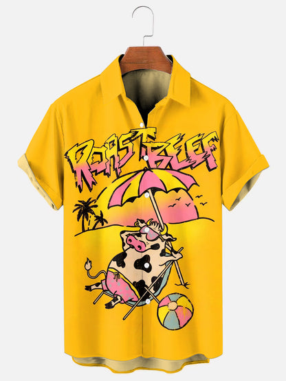 Men's Grilled Beef Fun Print Casual Short Sleeve Shirt