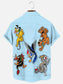 Men's Cartoon Tattoo Print Hawaiian Chest Pocket Short Sleeve Shirt
