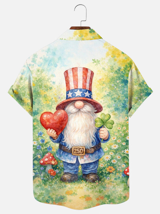 Men's Patriotic Dwarf Print Hawaiian Short Sleeve Shirt