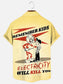 Men's 70s Vintage Electricity Warning Sign Poster Print Hawaiian Short Sleeve Pocket Shirt
