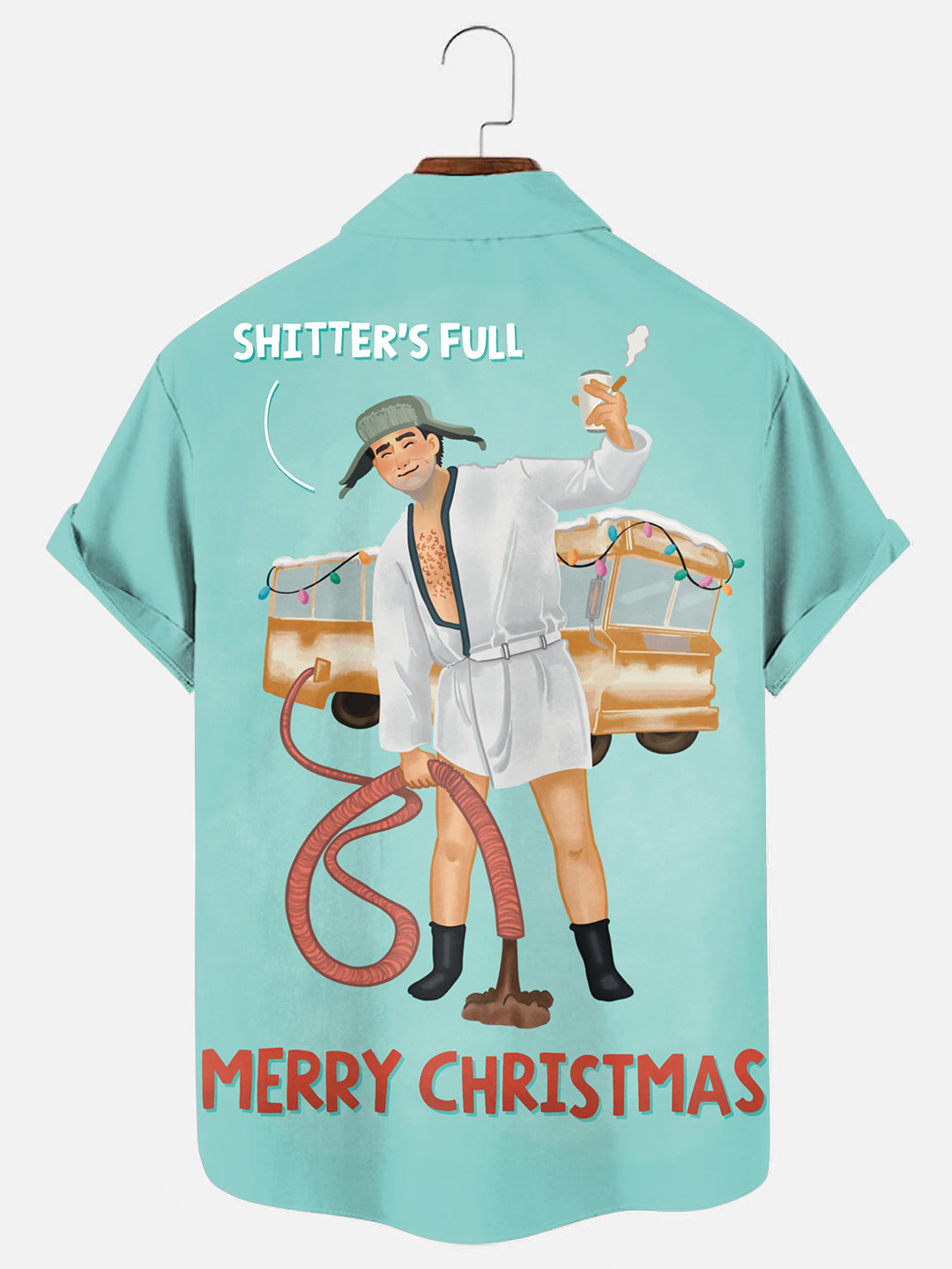 Men's Cousin Eddie Christmas Card Print Holiday Casual Short Sleeve Shirt
