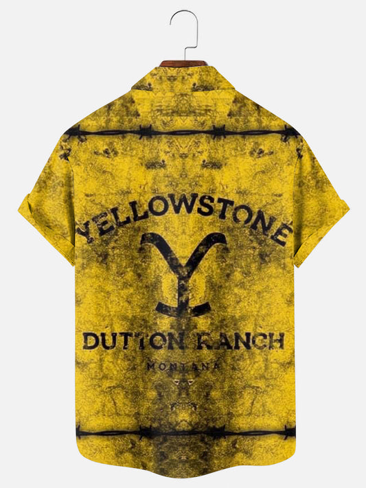 Men's Vintage Western Logo Print Casual Short Sleeve Pocket Shirt