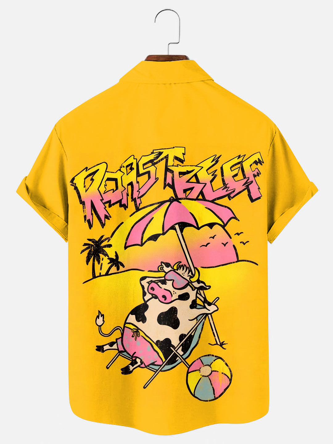 Men's Grilled Beef Fun Print Casual Short Sleeve Shirt