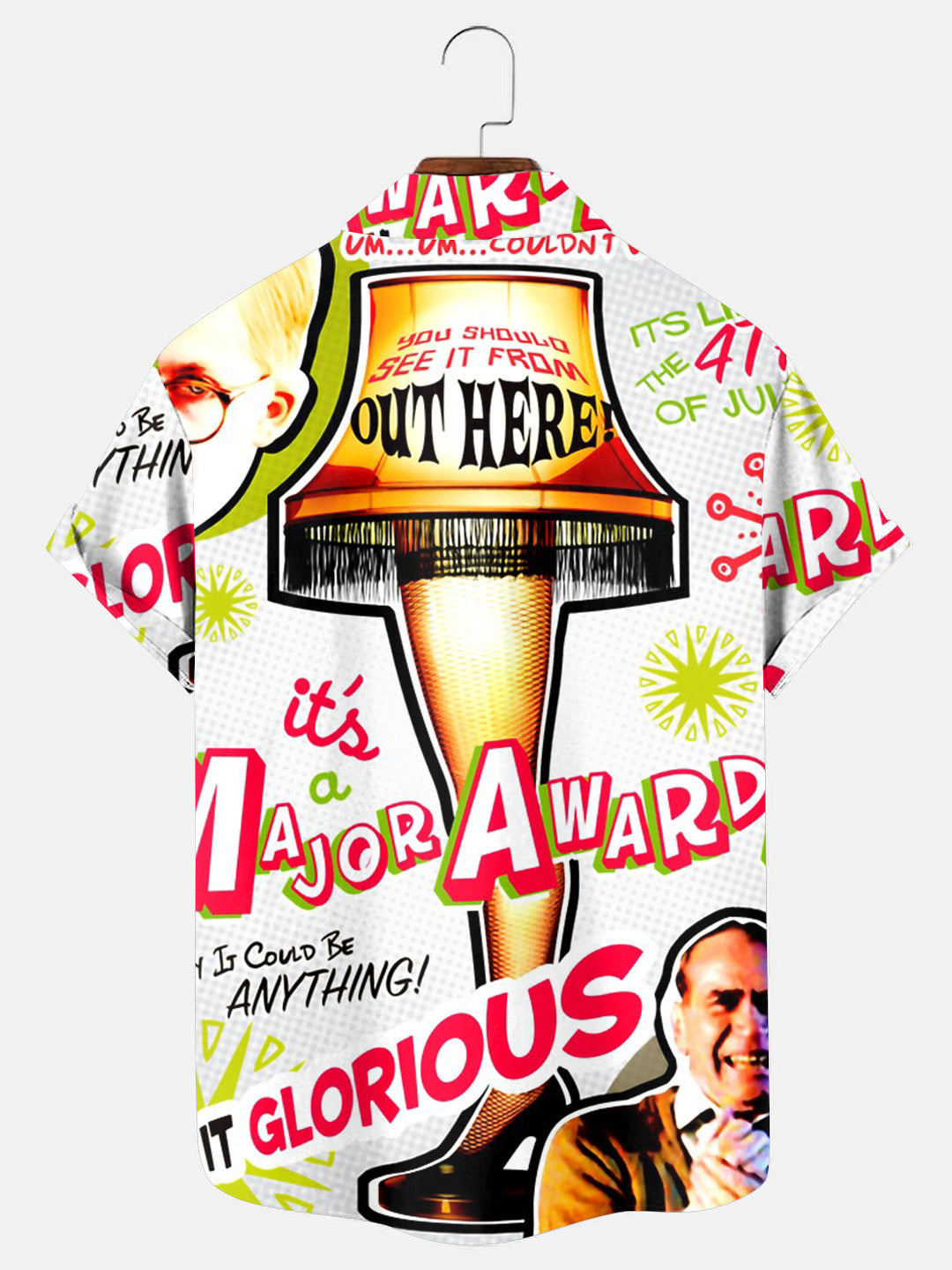 Men's Christmas Grand Prize Leg Shaped Lamp Print Holiday Short-Sleeve Shirt