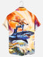 Men's Shark Rider Poster Print Hawaiian Short Sleeve Shirt