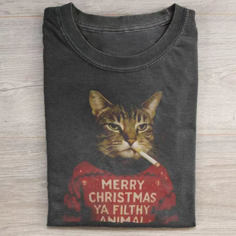 Funny Christmas Smoking Cat T-Shirt