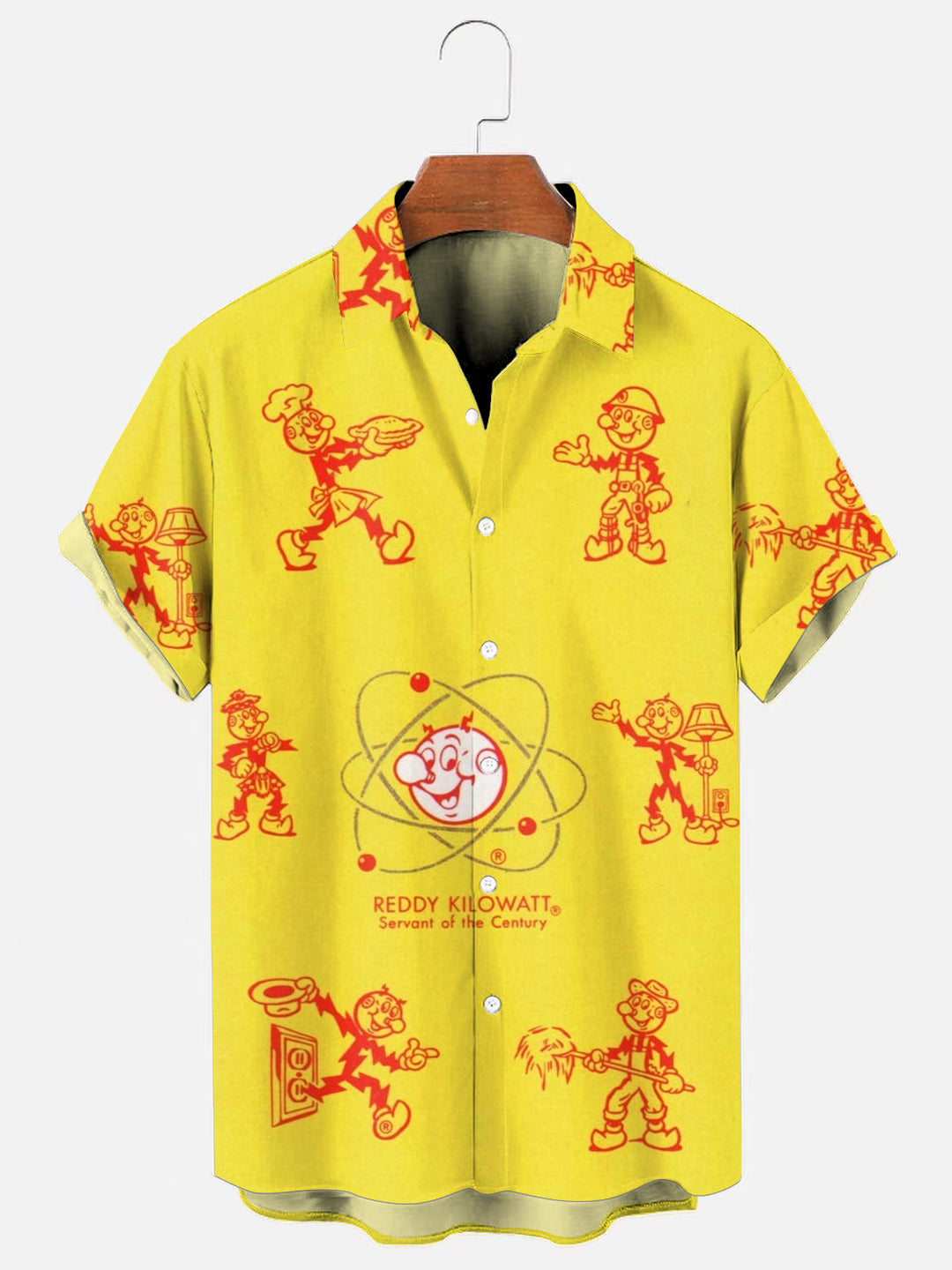 Men's Retro Electric Power Logo Character Print Casual Short Sleeve Shirt